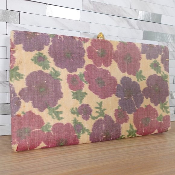 VINTAGE Floral Clutch Purple Neutral Purse Rhinestone Casual‎ Retro 90s Waldman - Picture 2 of 16